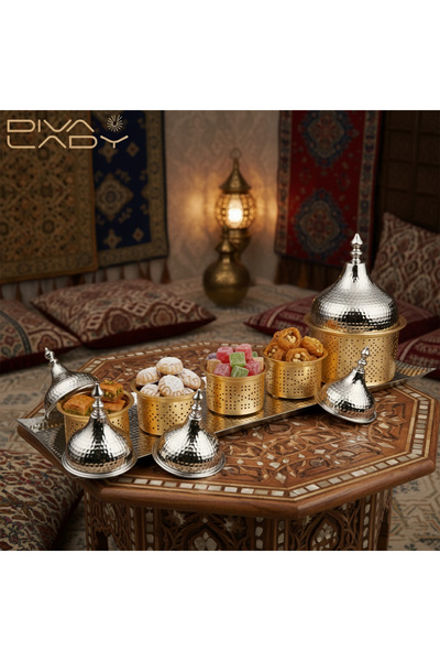 DIVA LADY 🌟 طقم تقديم فاخر باللونين الذهبي والفضي – صناعة هندية متقنة