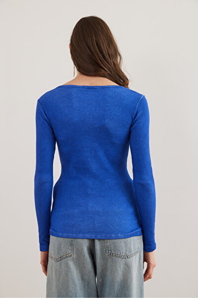 Olalook Saks Blue Washed Camisole Women's Blouse - Placket Design Blz- 19000588