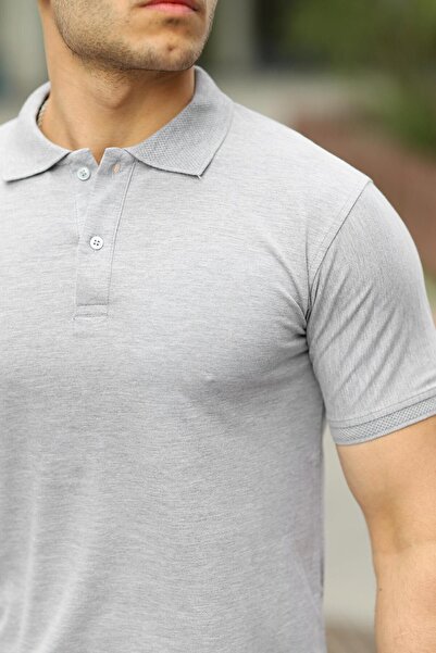 comstar Men's Short Sleeve Summer Basic Gray Polo Neck T-Shirt