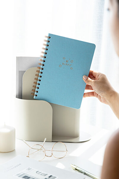 PAPERORA A5 Spiralli Sert Kapak Keten Çizgili Tarihsiz Not Defteri Mavi