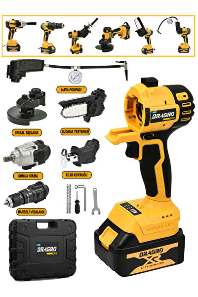 Dragro 6'lı Set 21v Taşlama Somun Sıkma Tilki Kuyruğu Dal Budama Akülü Vidala...