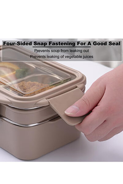Generic Bento Box, Leakproof Stainless Steel Lunch Box for Adults Kids Teens (Beige)