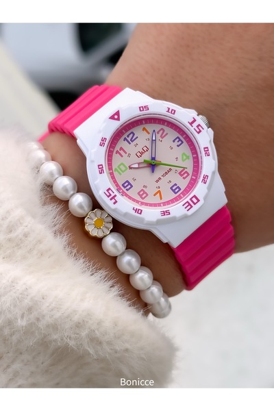 Q&Q Pink Silicone Corded 10 Bar Waterproof Girl's Wristwatch - Pool and Sea Use