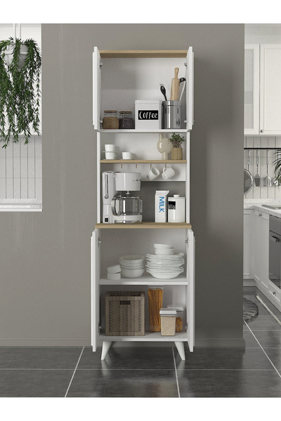 dorpek 2 Kapaklı Mutfak Dolabı Kahve Köşesi Çok Amaçlı Dolap Beyaz - Rota 60 Cm | Potter