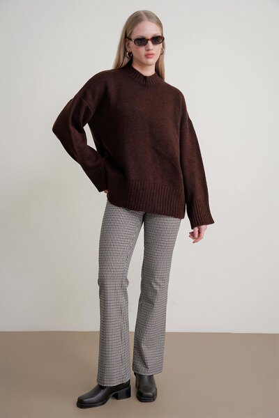 Mixray 6925 Women's Wide Sleeve Soft Textured Knit Sweater Light Brown