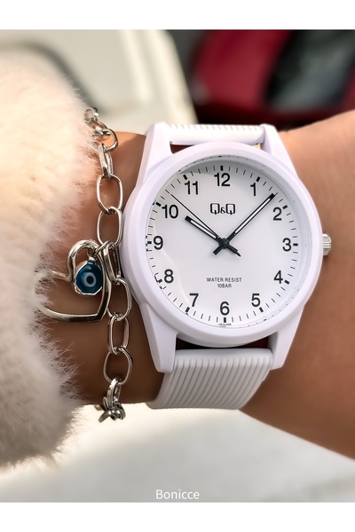 Q&Q Brand White Color, Silicone Strap, (Suitable for Pool and Sea Use) Men's/Women's Sports Wristwatch