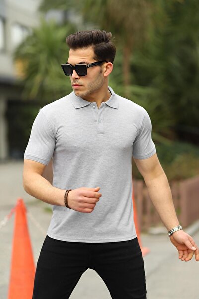 comstar Men's Short Sleeve Summer Basic Gray Polo Neck T-Shirt