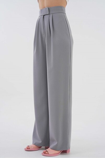 Saade High Waist Velcro Closure Double Pleated Woven Palazzo Pants
