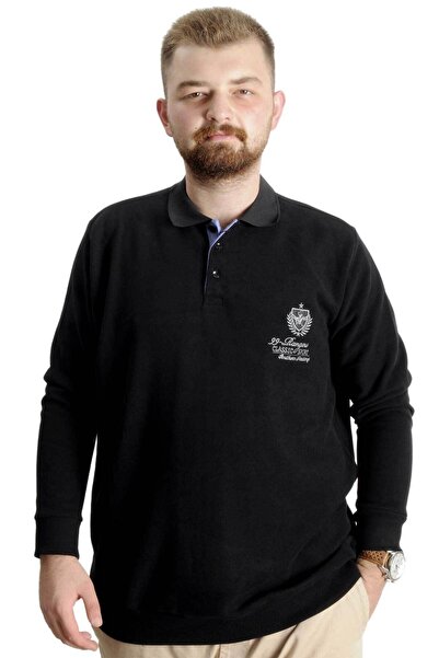 ModeXL Чоловічий світшот-поло - великий розмір, Selanik Classic Sport, чорний 23444