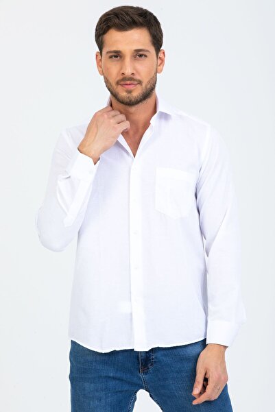 Varetta Чоловіча біла сорочка з довгими рукавами, з кишенями, з міні-візерунком, у стилі кежуал, трендова, елегантна, для офісу