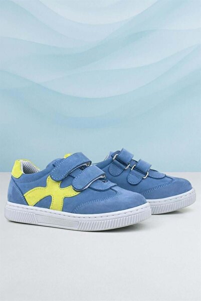 Rakerplus Genuine Leather Blue Green Velcro Children's Sneakers