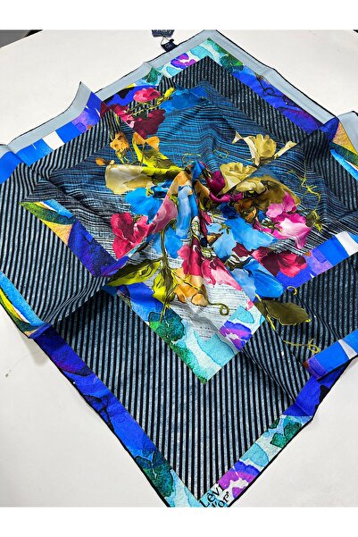 Levidor Mavi Tivil İpek Eşarp Outlet IST 1010 - 06 Karışık Desen