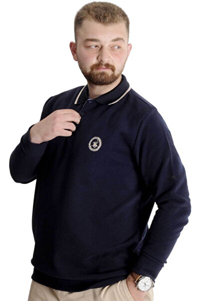 ModeXL Men's Sweat Polo - Plus Size, Thessaloniki Horse 23440 Navy Blue