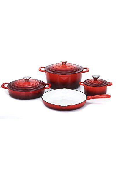 Carl Schmidt Sohn Set of pots with lids and frying pan, enamelled cast iron, Xanten 067489, 7 pieces
