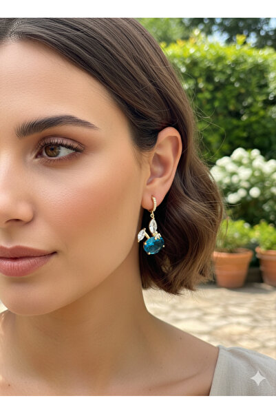 TAKİŞKO أقراط متدلية على شكل أرنب من حجر التوباز الأزرق