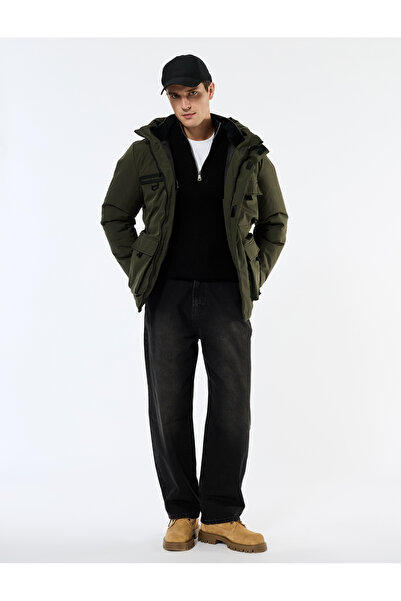 Koton Long Sleeve Hooded Winter Parka with Flap Pockets and Zipper Closure