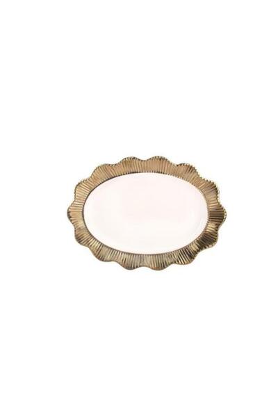 ROSSEV Serving Plate Lace Oval Gold 38 Cm