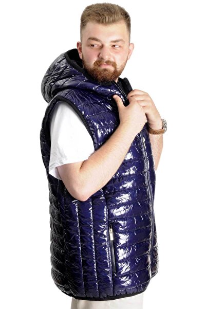 ModeXL Mode Xl Large Size Men's Vest Hooded Quilted 23707 Indigo