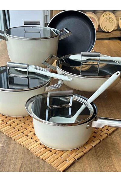 ROSSEV 9 Piece Gourmet Cast Pot Set - Cream