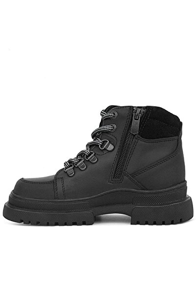 Rakerplus Black Genuine Leather - Children's Boots with Zipper and Laces