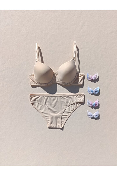 siyalife Hollow Covered Underwire Unpadded Nude Micro Bra and Panty Lingerie Set (Hollow)