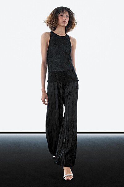 Massimo Dutti Kırışık pilili görünümlü geniş paça pantolon