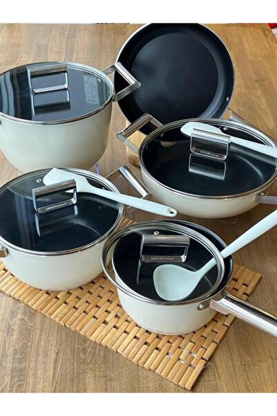 ROSSEV 9 Piece Gourmet Cast Pot Set - Cream