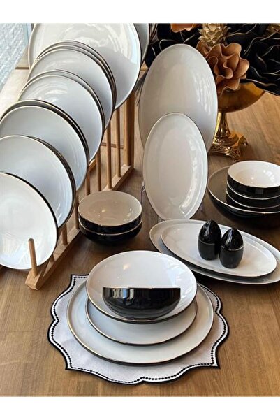 ROSSEV Yemek Takımı Modern Black 55 Parça 12 Kişilik