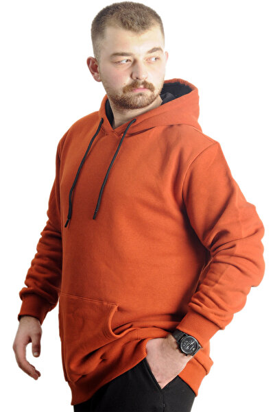 ModeXL Ανδρική τσέπη καγκουρό με κουκούλα - Plus Size Basic 20562 Cinnamon