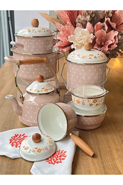 ROSSEV Emaye Güzgülü Puantiye Mutfak Seti 6 Parça