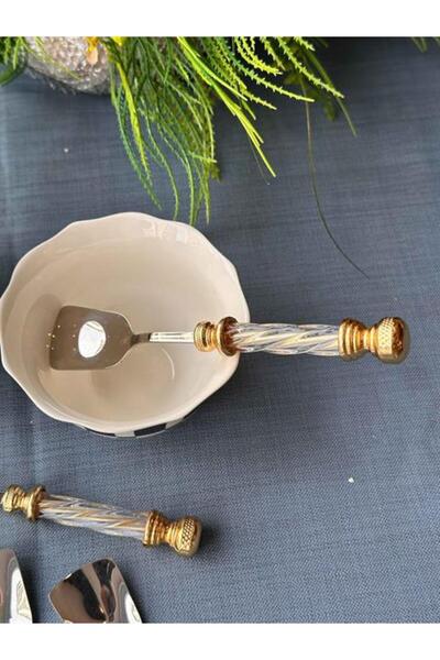 ROY KING Glass Handle Gold Ice Cream Spoon Set of 6