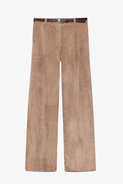 Quzu Belted Corduroy Wide Leg Trousers Camel