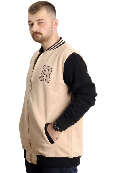 ModeXL Mode XL Large Size Men's College Coat Zip Jacket REPUTATION 23634 Beige