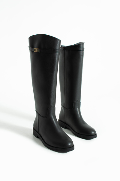 DUXAL SHOES Dámské černé kozačky pod kolena s plochou podrážkou