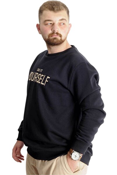 ModeXL Men's Sweat - Bicycle Collar, Plus Size, Navy Blue, Do It Yourself 23168