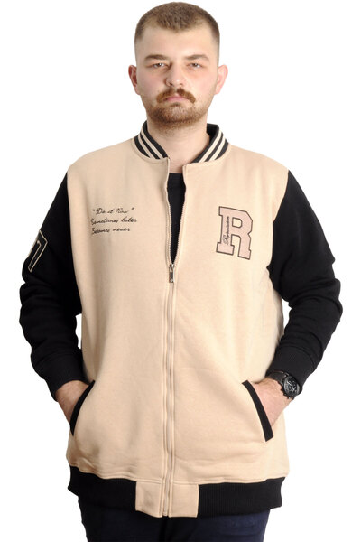 ModeXL Mode XL Large Size Men's College Coat Zip Jacket REPUTATION 23634 Beige