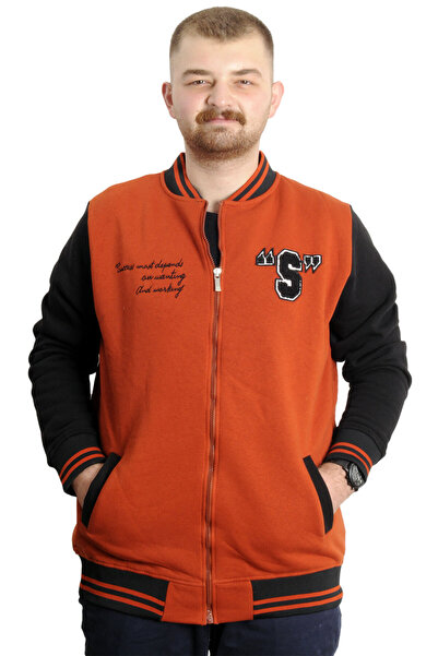 ModeXL Mode XL Plus Size Ανδρικά Πανεπιστημιακά Παλτό Μπουφάν με στάμπα 23631 Κανέλα