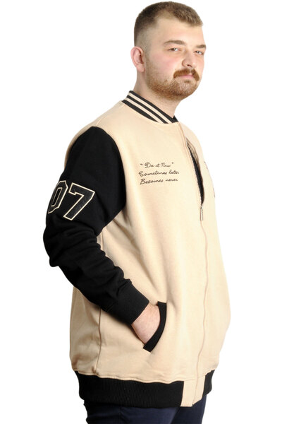 ModeXL Mode XL Large Size Men's College Coat Zip Jacket REPUTATION 23634 Beige