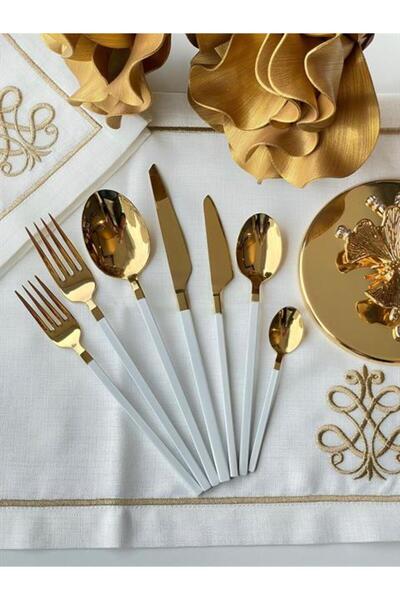 ROSSEV Carre Titanium White Gold 42 Piece Cutlery Set Çkb