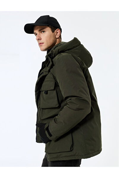Koton Long Sleeve Hooded Winter Parka with Flap Pockets and Zipper Closure
