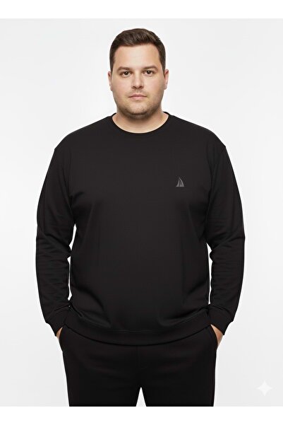 TANİŞ GİYİM JUMBO BATTAL BÜYÜK BEDEN SIFIR YAKA LİKRALI İNCE KOMPAKT PENYE LİKRALI BASIC DÜZ RENK SWEATSHIRT