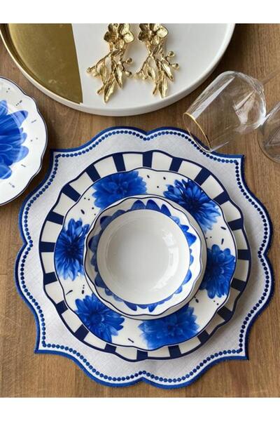 ROSSEV طقم من 6 قطع من السوبرا والمناديل المنقوشة باللون الأزرق الداكن