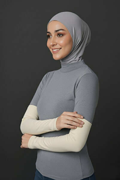 Sonbaharmoda Women's Hijab Combed Cotton Prayer Sleeve Plain 1 Pair Ecru