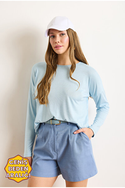 Olalook Bluză de damă, albastru bebeluș, cu decolteu, liliac, din viscoză BLZ-19002588