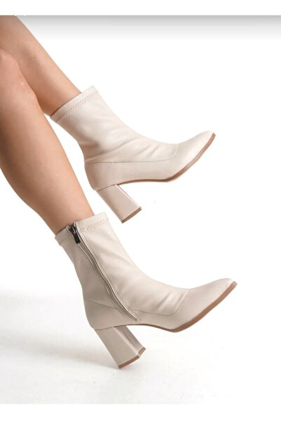 v.s.h velvet Γυναικείες Stretch Μπότες με χοντρό τακούνι μέχρι τον αστράγαλο με φερμουάρ