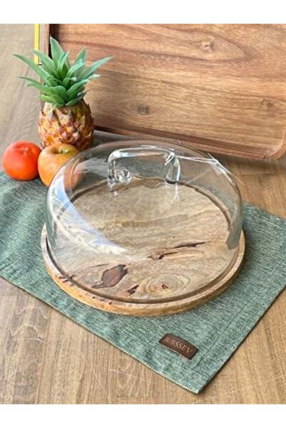 ROSSEV Madera Yuvarlak Kek Saklama Fanusu