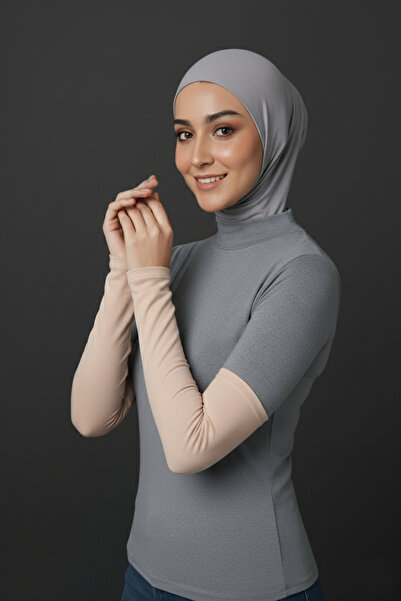 Sonbaharmoda Women's Hijab Combed Cotton Prayer Sleeves White Plain 1 Pair