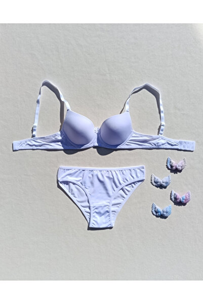 siyalife Hollow Covered Underwire Unpadded White Micro Bra and Panty Lingerie Set (Hollow)