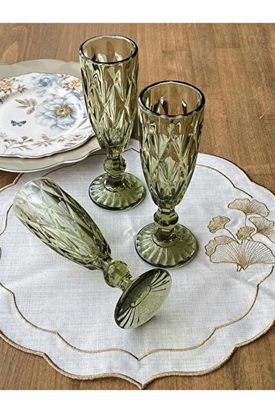 ROSSEV Kristal Cam Flüt Kadeh Yeşil 6'lı