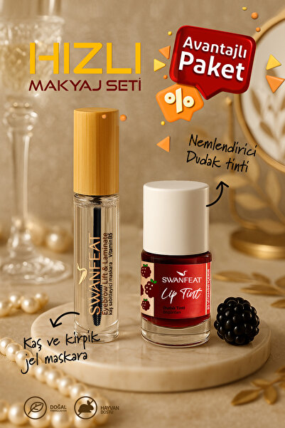 SWANFEAT B5 Vitaminli HIZLI MAKYAJ SETİ ile saniyeler içinde canlı bir görünüm, Jel Maskara ile Bordo Tint